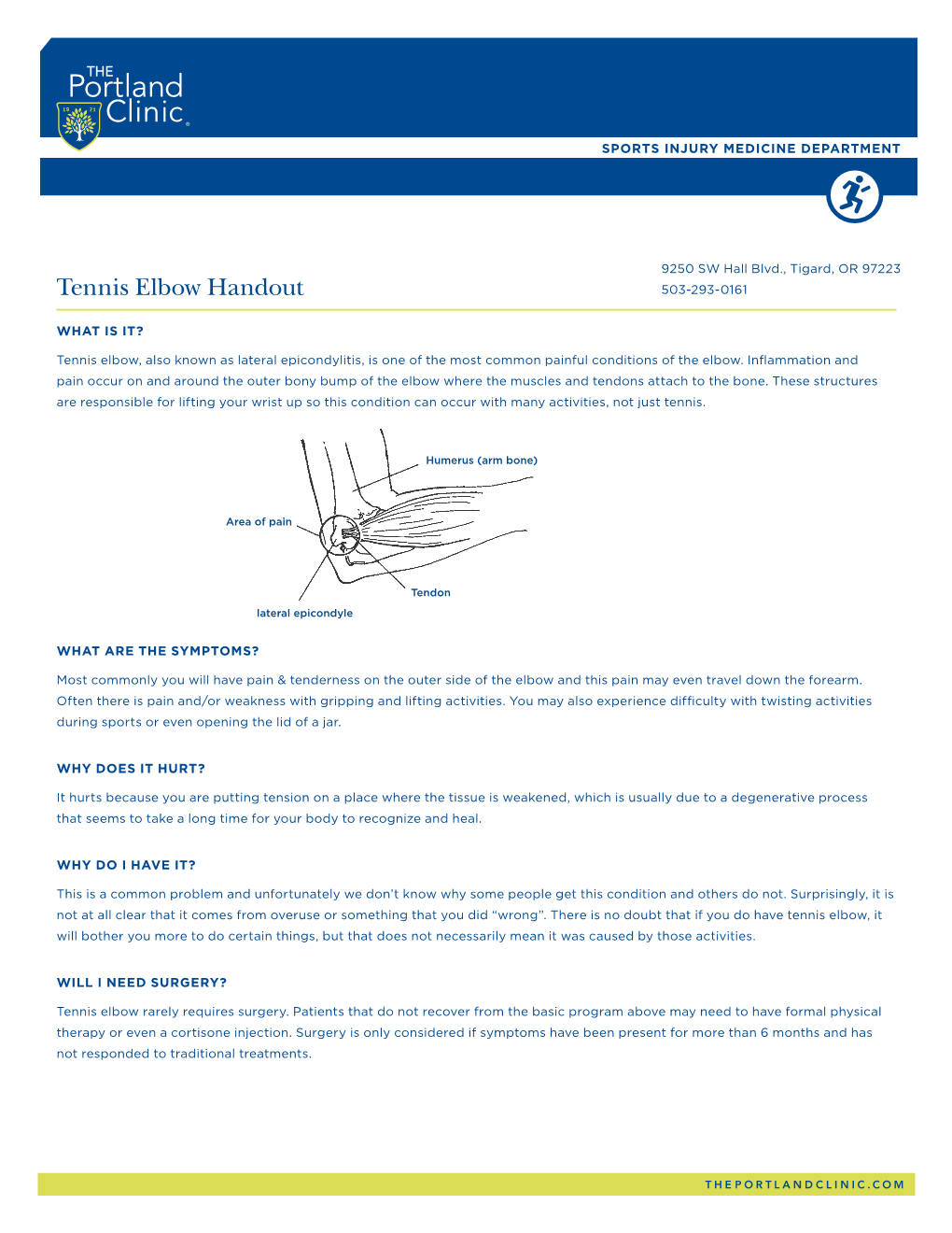 Tennis Elbow Handout 503-293-0161