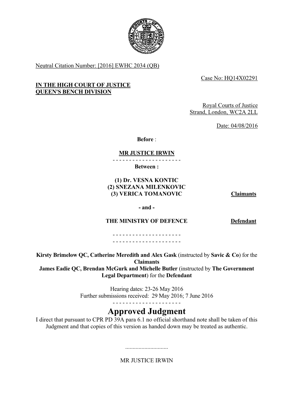 High Court Judgment Template