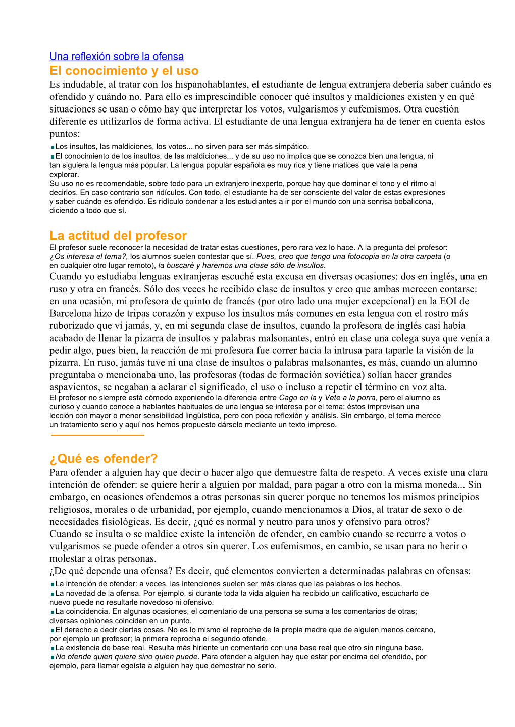 El Conocimiento Y El Uso La Actitud Del Profesor ¿Qué Es Ofender?