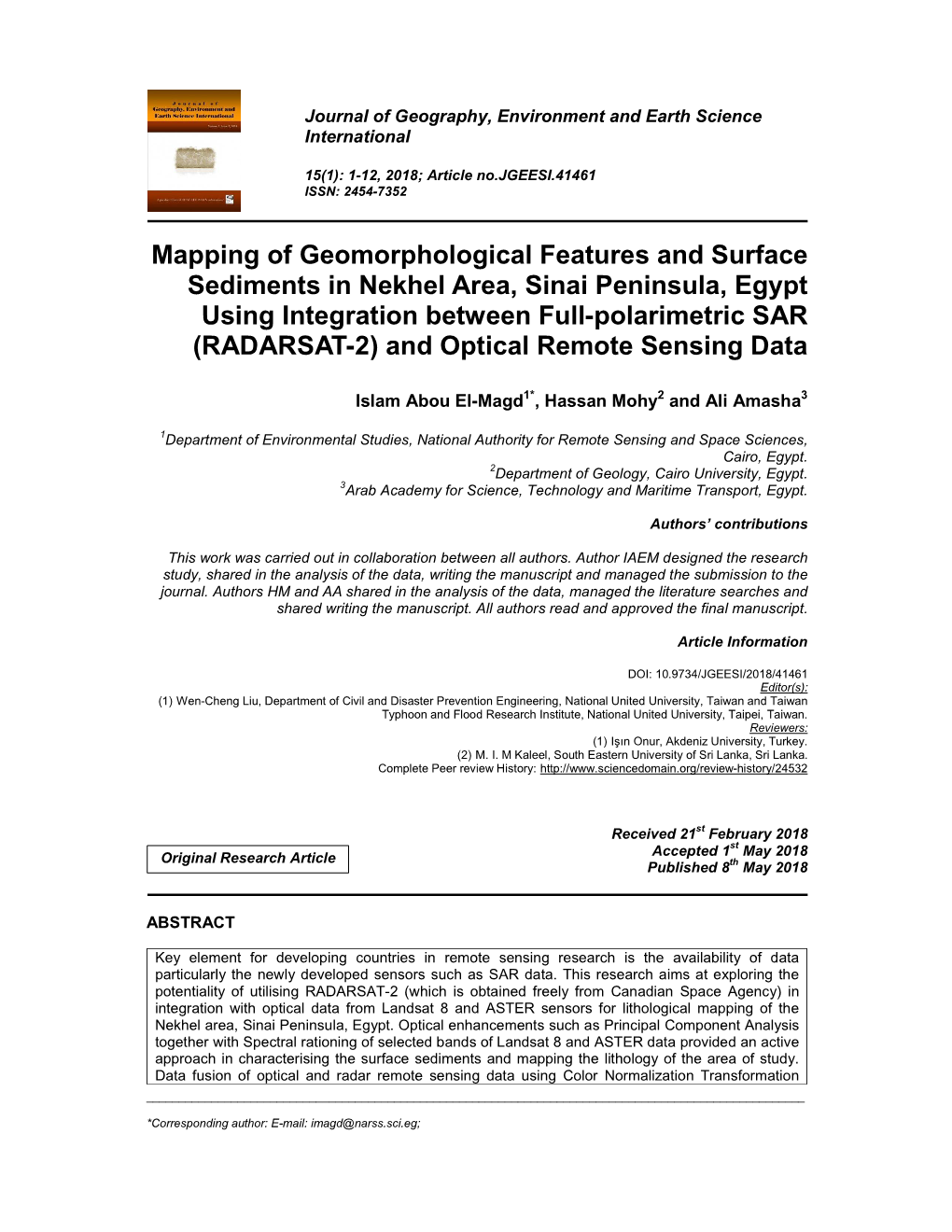 Mapping of Geomorphological Features and Surface Sediments In