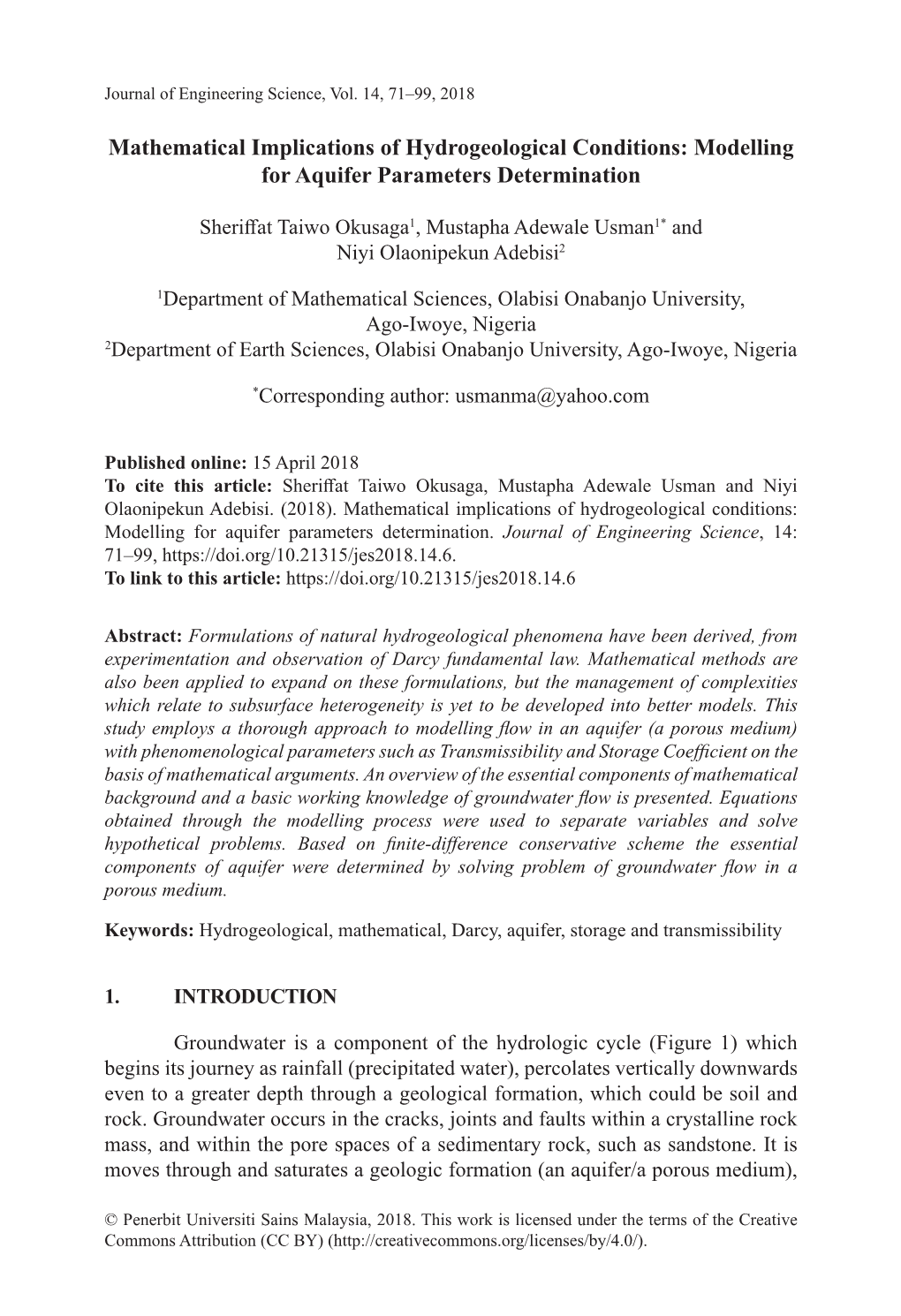 Modelling for Aquifer Parameters Determination