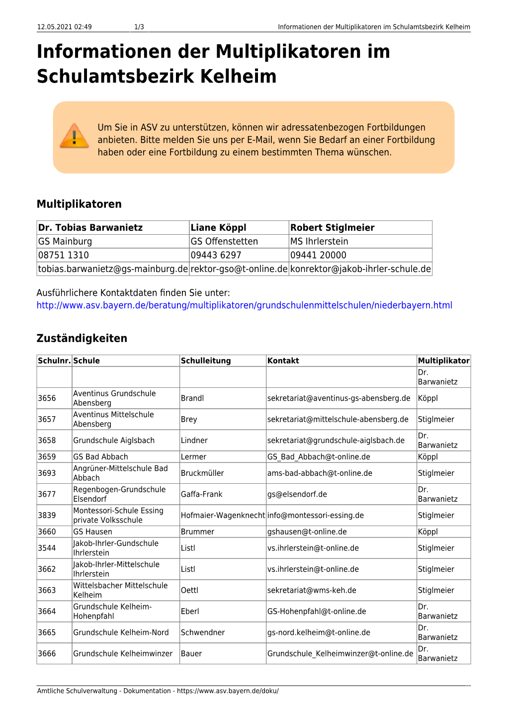 Informationen Der Multiplikatoren Im Schulamtsbezirk Kelheim Informationen Der Multiplikatoren Im Schulamtsbezirk Kelheim