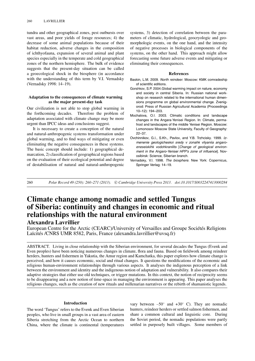 Climate Change Among Nomadic and Settled Tungus of Siberia: Continuity