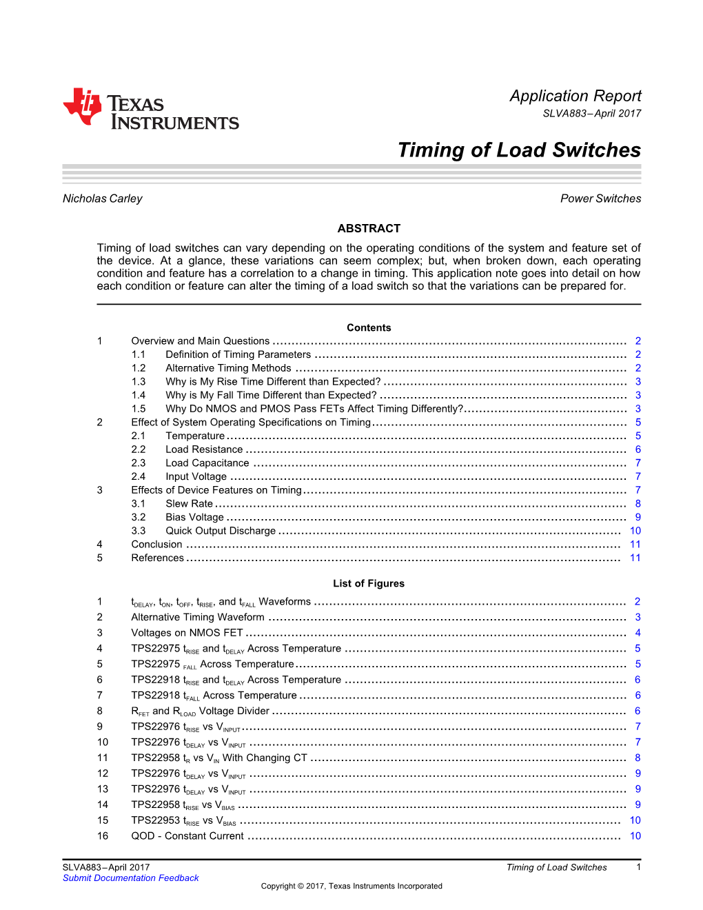 Timing of Load Switches