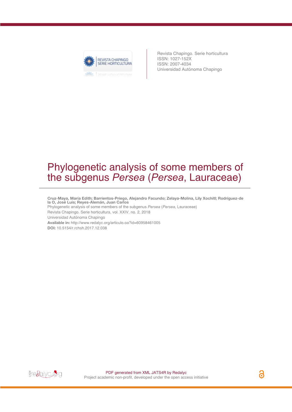 Phylogenetic Analysis of Some Members of the Subgenus Persea (Persea, Lauraceae)