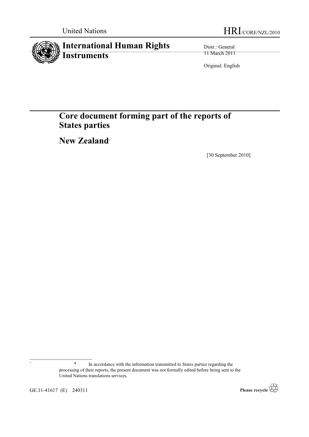 Core Document Forming Part of the Reports of States Parties