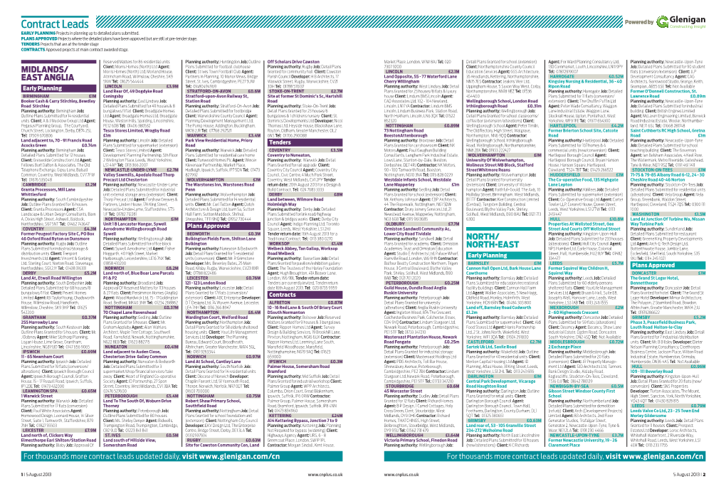 Contract Leads Powered by EARLY PLANNING Projects in Planning up to Detailed Plans Submitted