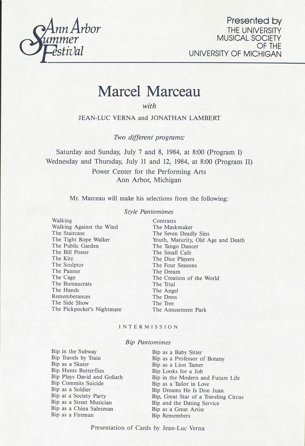 Marcel Marceau with JEAN-LUC VERNA and JONATHAN LAMBERT