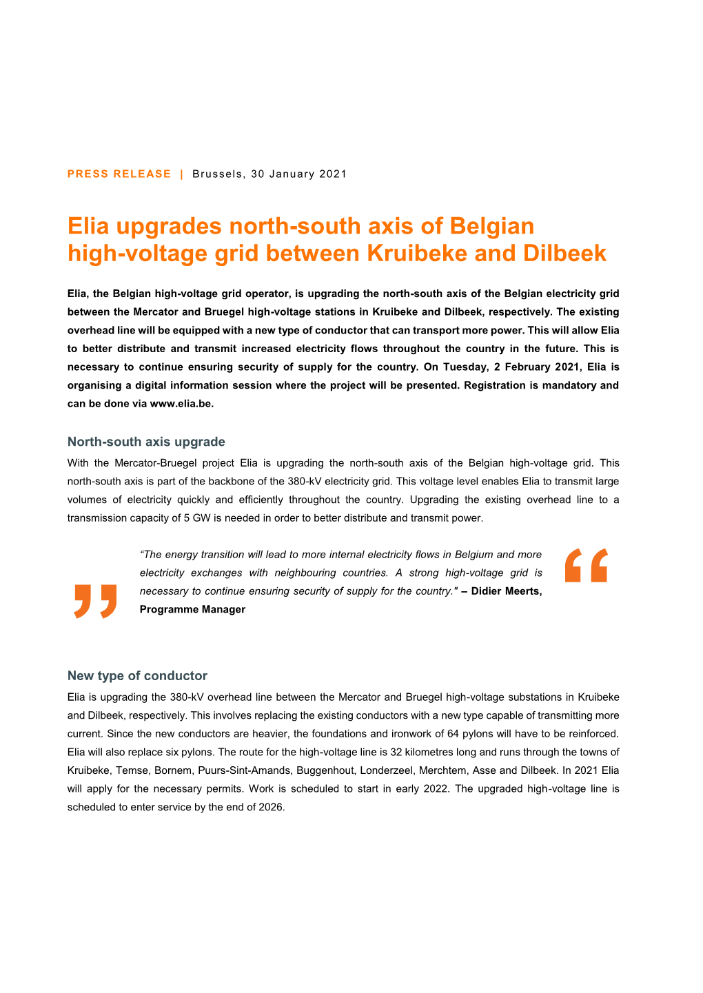 Elia Upgrades North-South Axis of Belgian High-Voltage Grid Between Kruibeke and Dilbeek