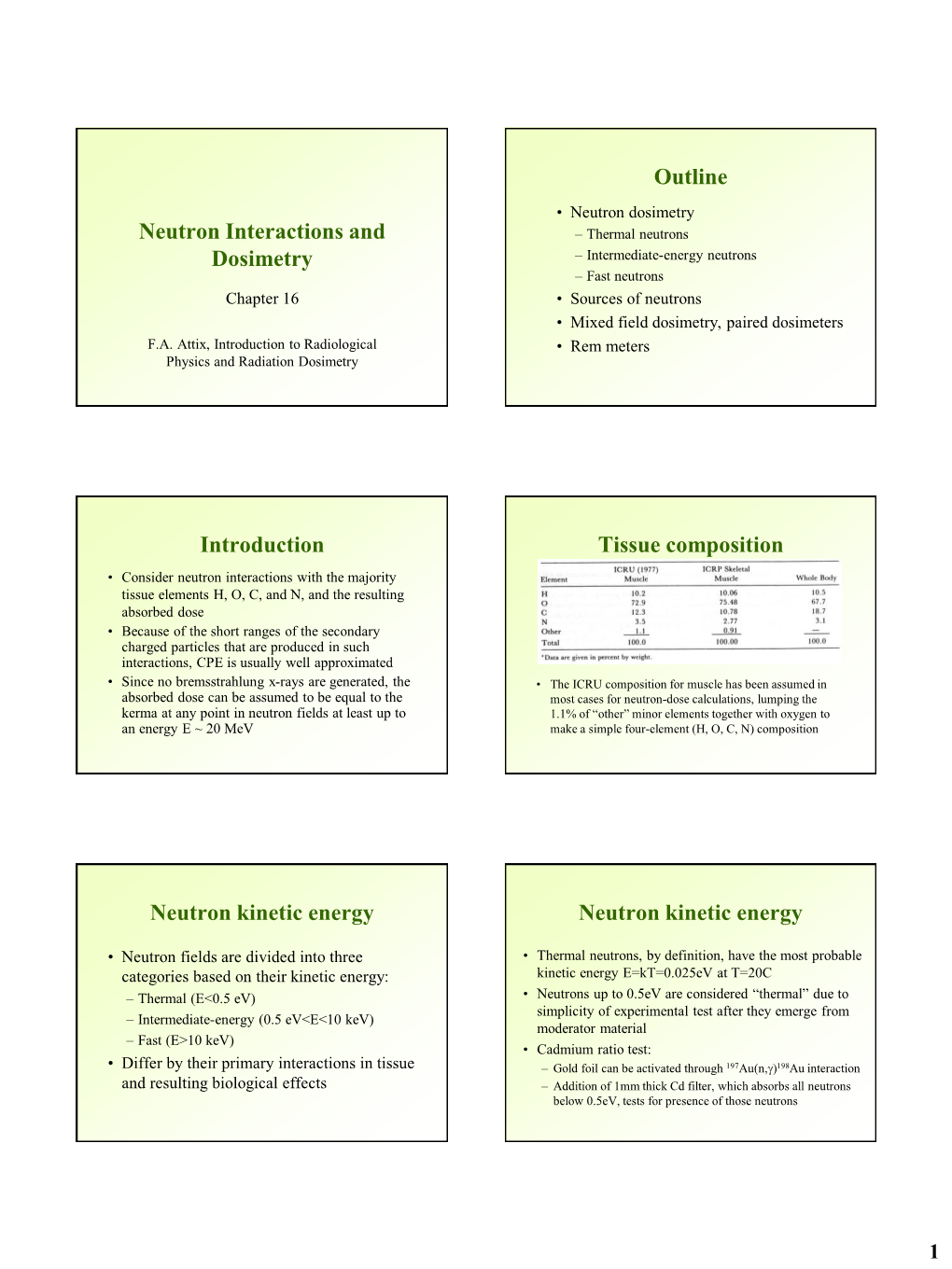 Neutron Interactions and Dosimetry Outline Introduction Tissue