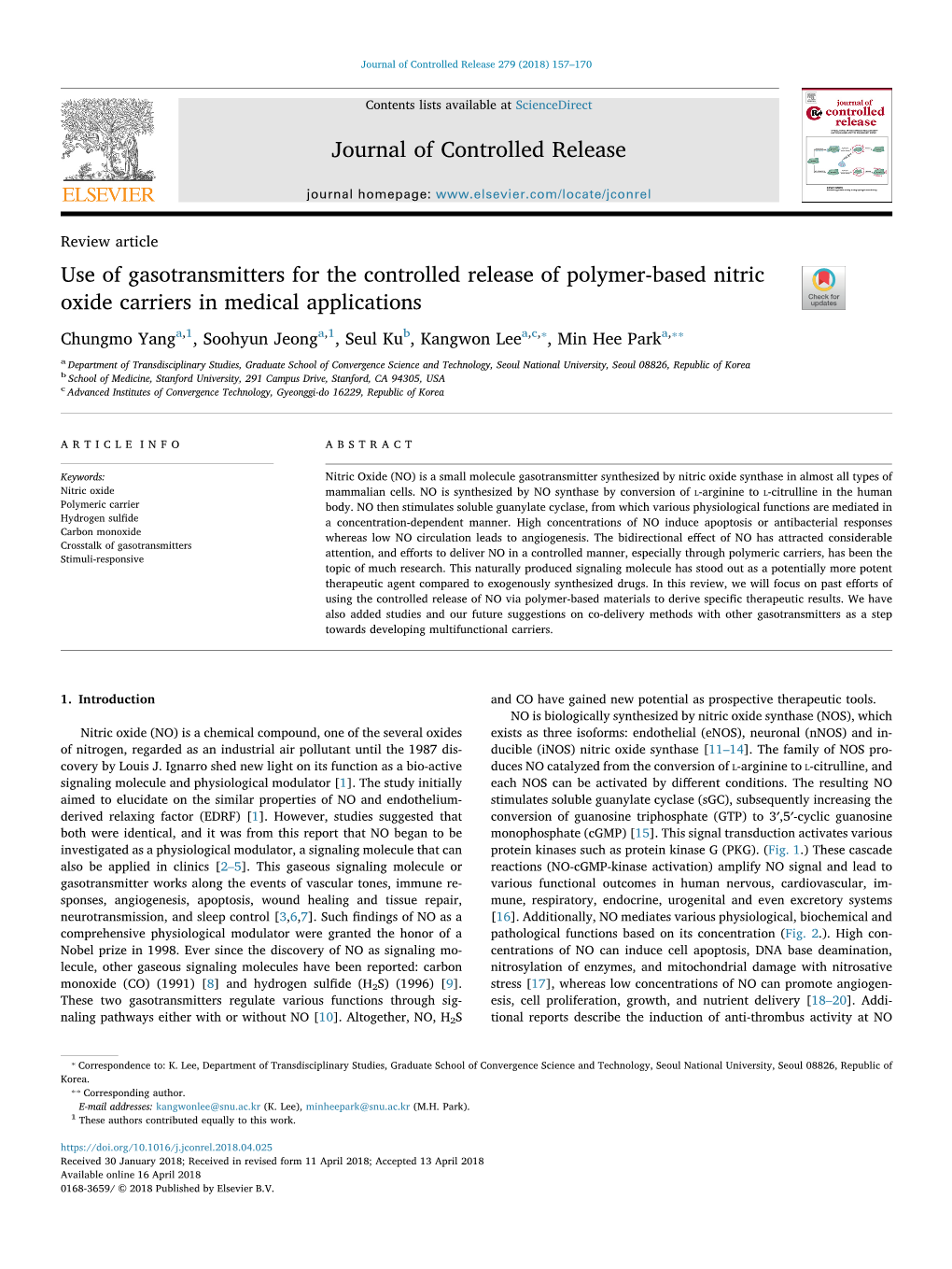 Use of Gasotransmitters for the Controlled Release of Polymer