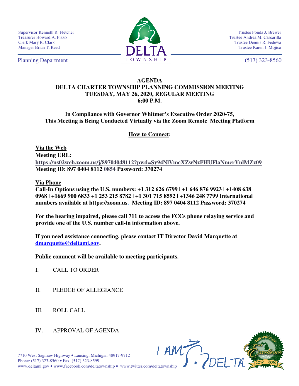 (517) 323-8560 Agenda Delta Charter Township Planning