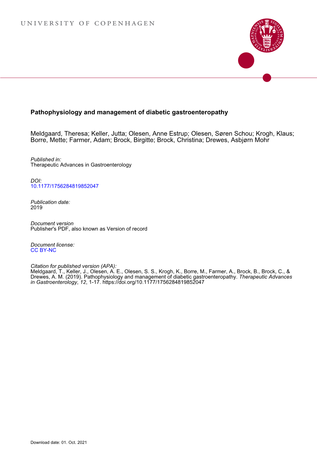 Pathophysiology and Management of Diabetic Gastroenteropathy