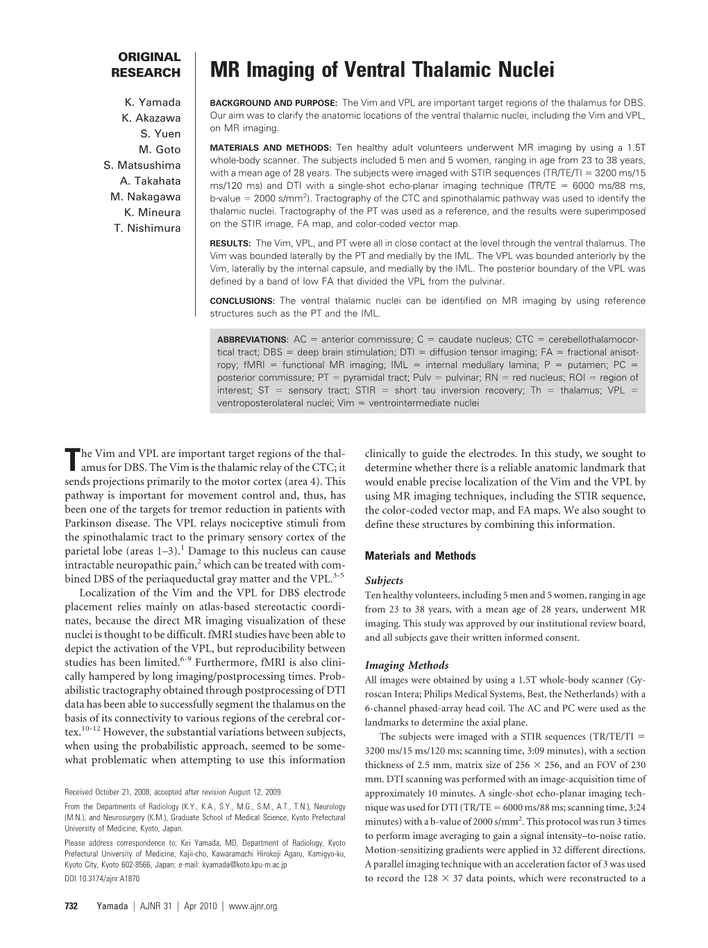 MR Imaging of Ventral Thalamic Nuclei