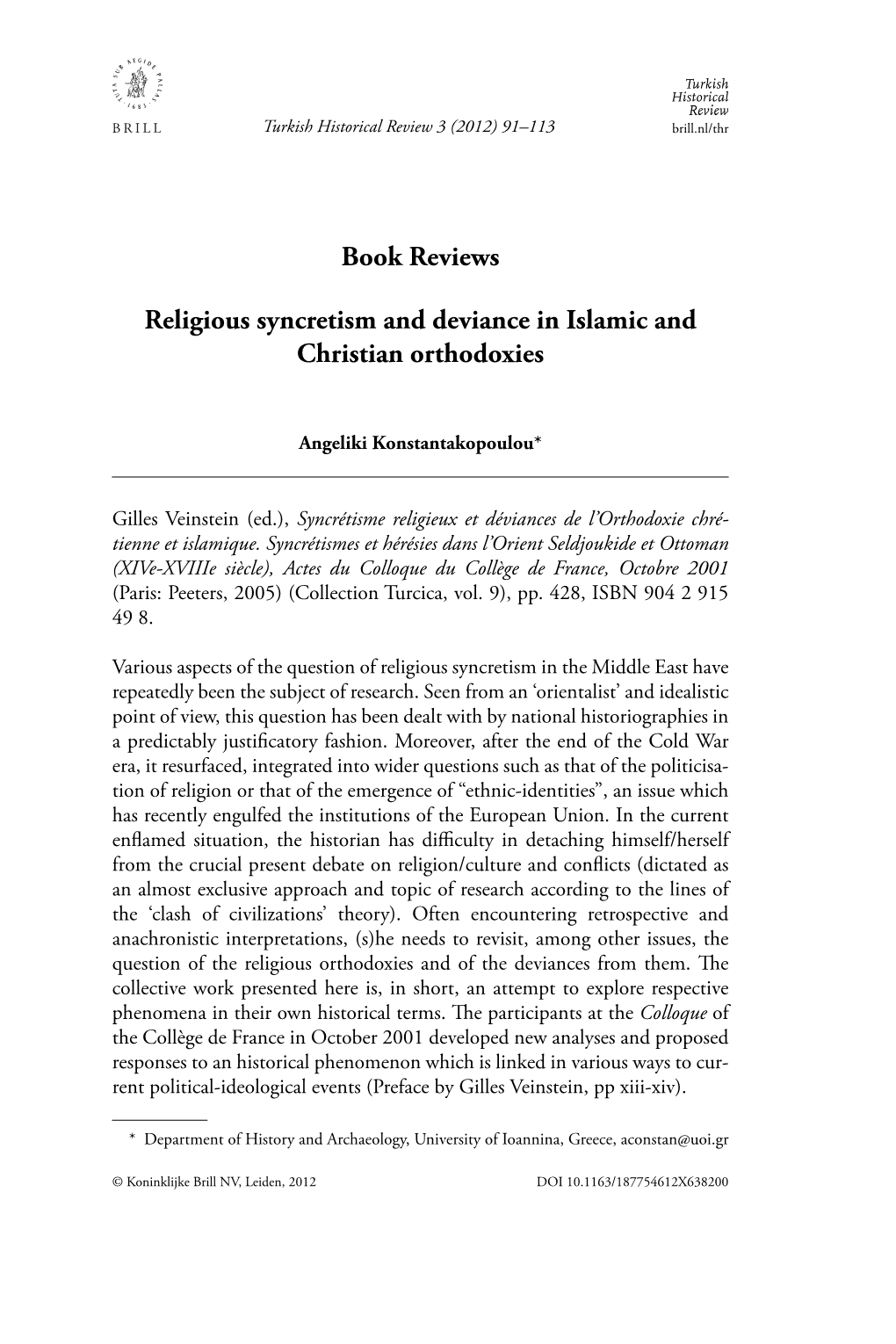 Book Reviews Religious Syncretism and Deviance in Islamic And