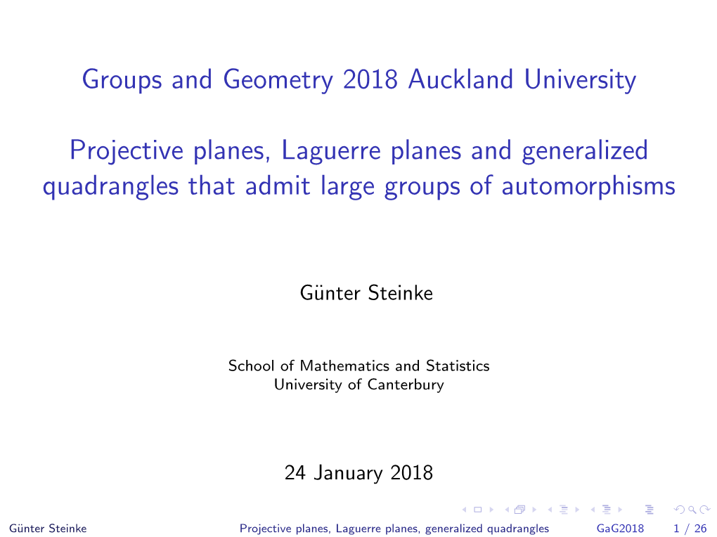 Groups and Geometry 2018 Auckland University Projective Planes