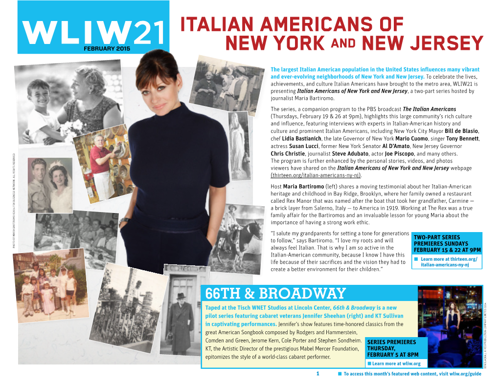 Italian Americans of New York and New Jersey, a Two-Part Series Hosted by Journalist Maria Bartiromo