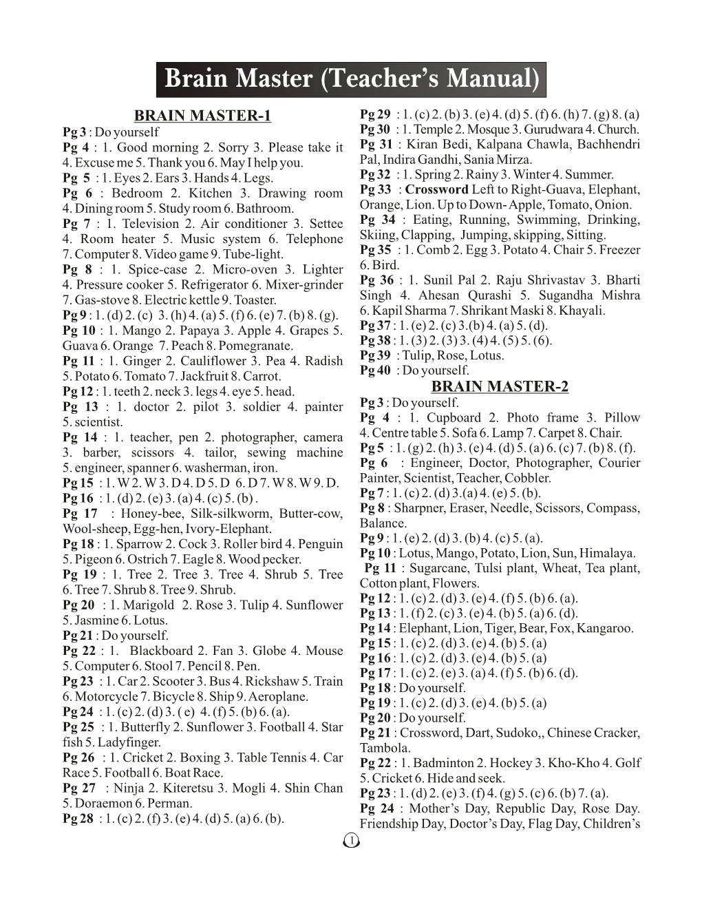 Brain Master (Teacher’S Manual) BRAIN MASTER-1 Pg 29 : 1