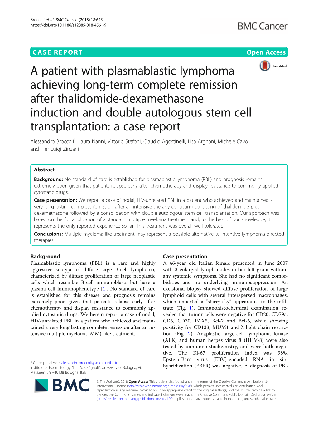 A Patient with Plasmablastic Lymphoma Achieving Long-Term