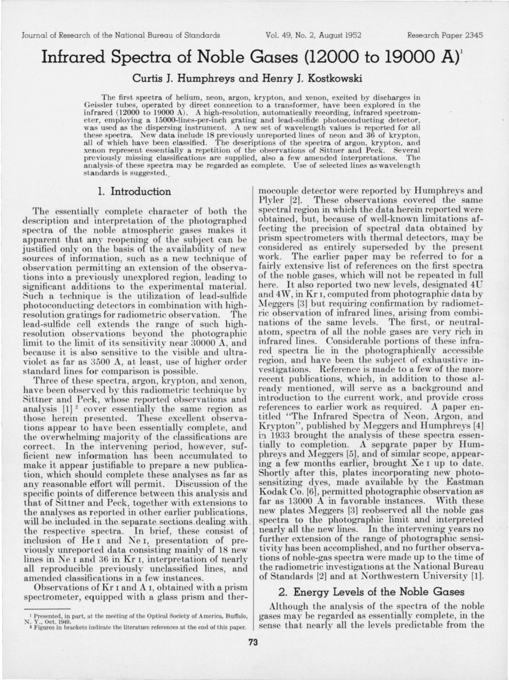 Infrared Spectra of Noble Gases (12000 to 19000 Ar Curtis 1