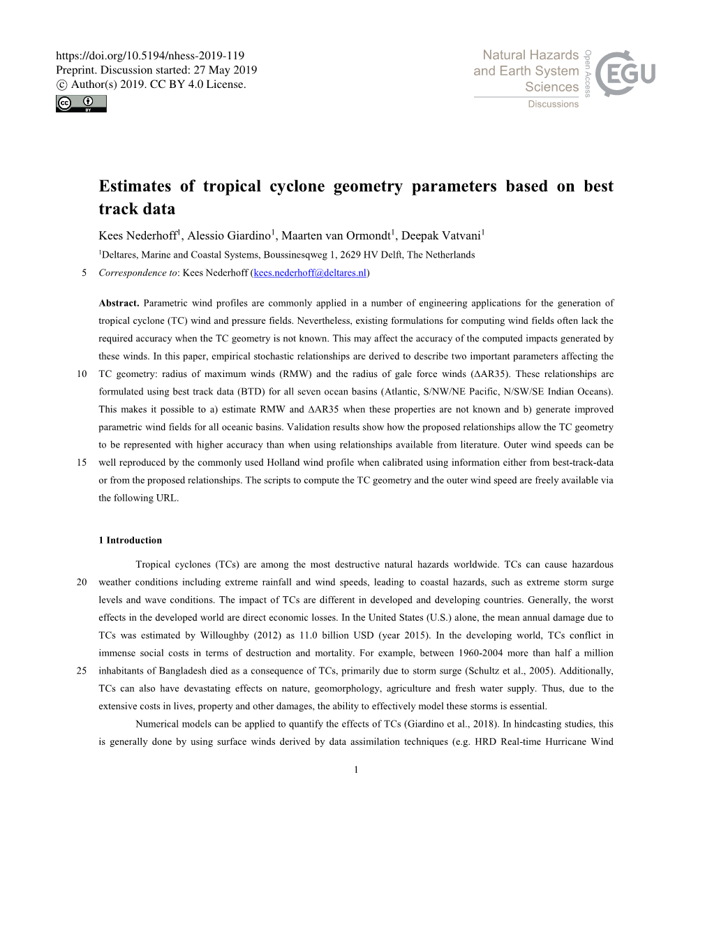 Estimates of Tropical Cyclone Geometry Parameters Based on Best Track Data