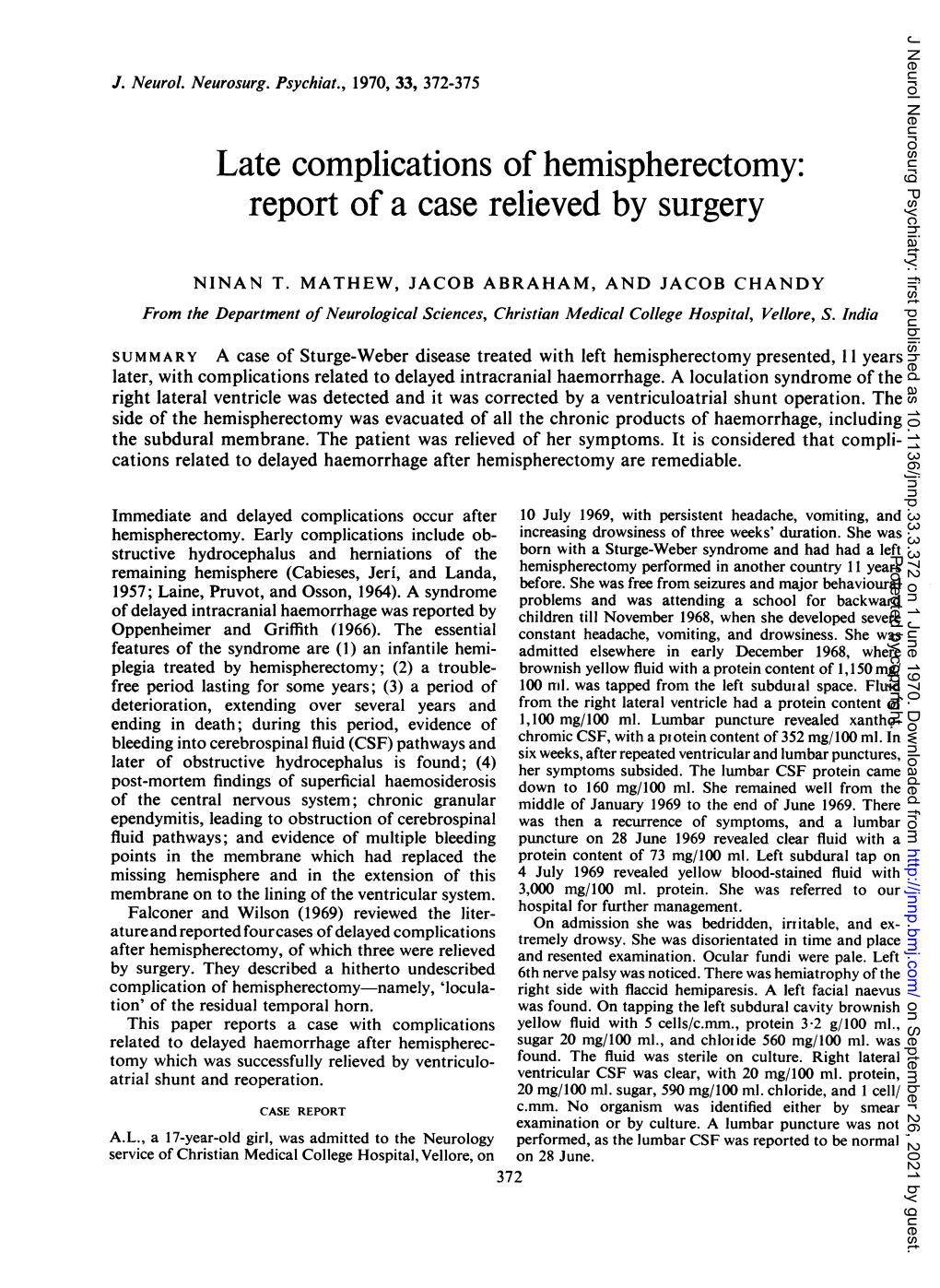 Late Complications of Hemispherectomy: Report of a Case Relieved by Surgery