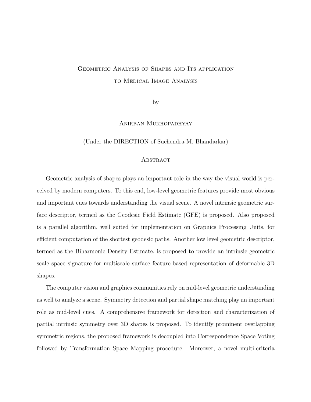 Geometric Analysis of Shapes and Its Application to Medical Image Analysis