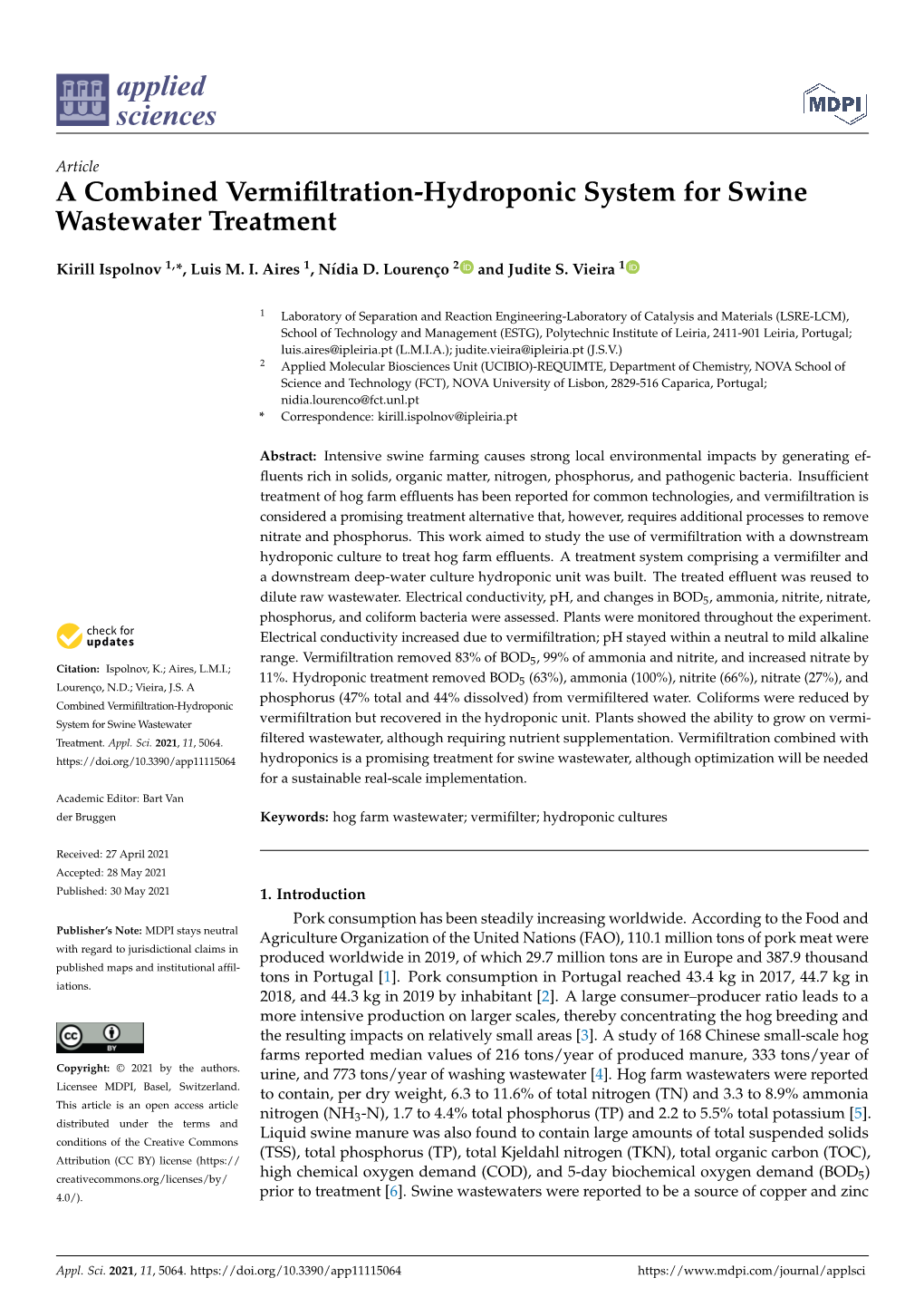 A Combined Vermifiltration-Hydroponic System