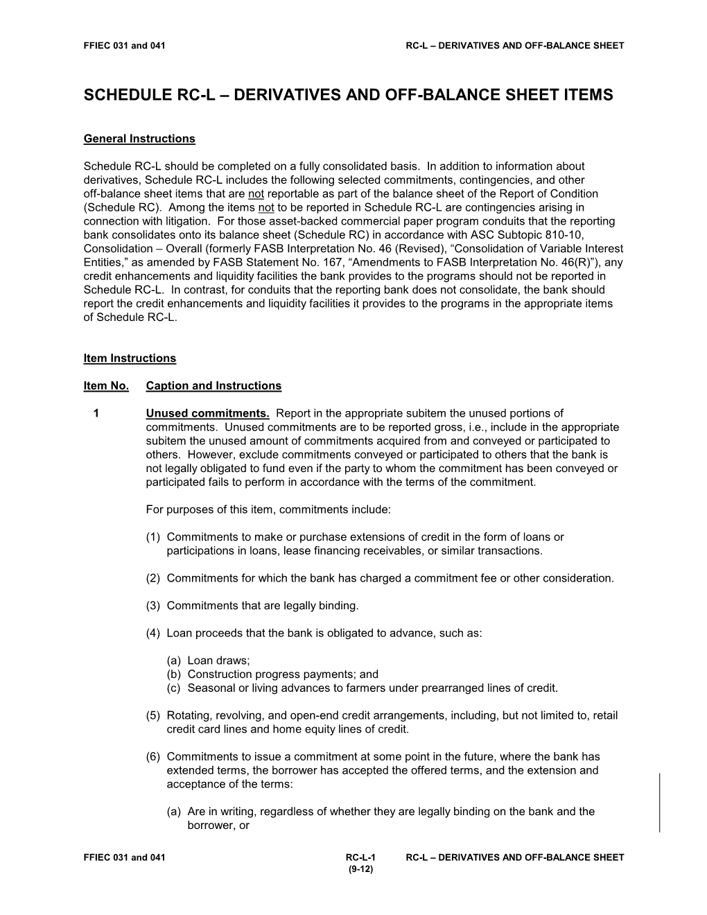 Schedule Rc-L – Derivatives and Off-Balance Sheet Items