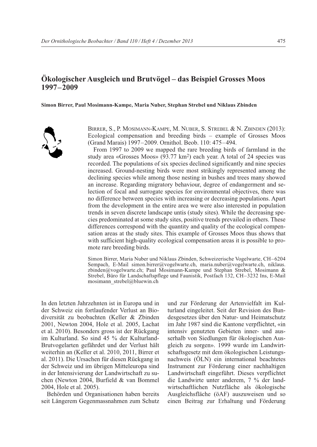 Ökologischer Ausgleich Und Brutvögel – Das Beispiel Grosses Moos 1997–2009