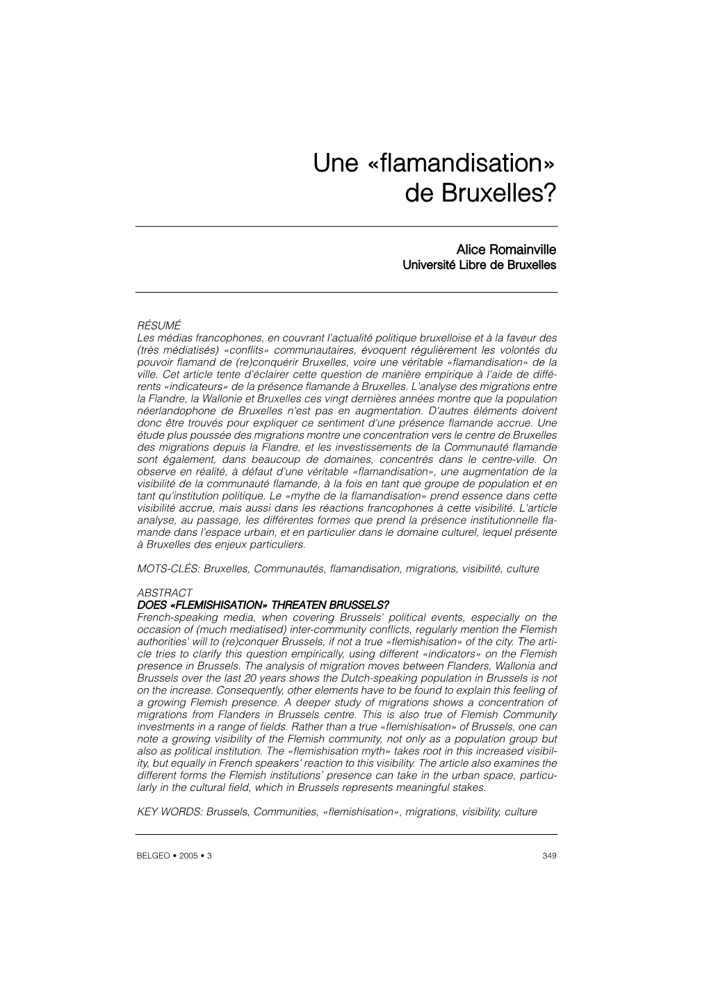 Une «Flamandisation» De Bruxelles?