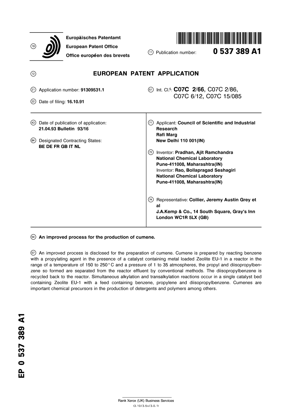 An Improved Process for the Production of Cumene