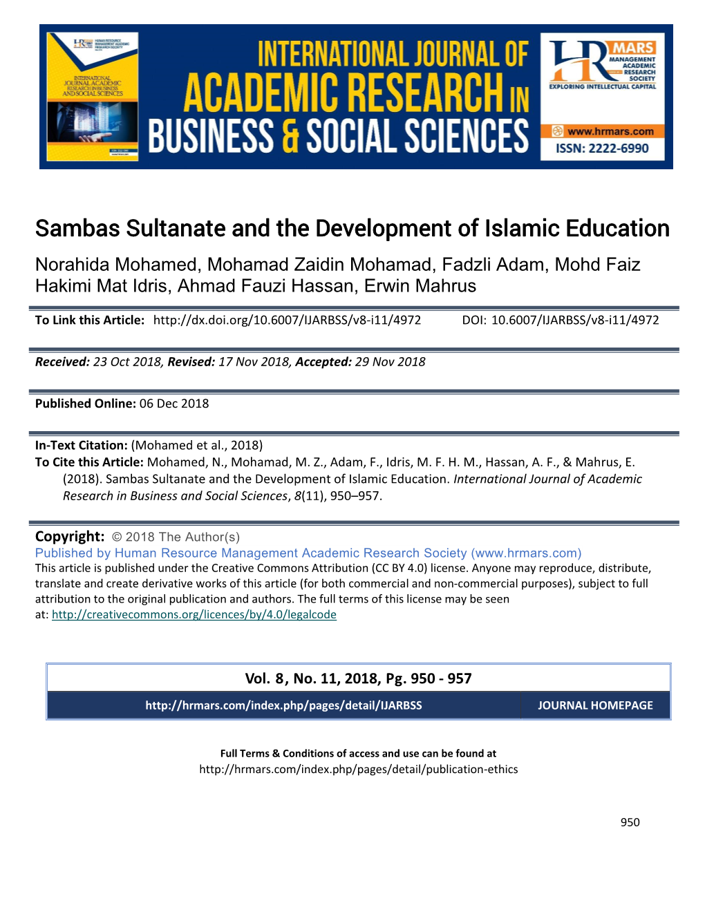 Sambas Sultanate and the Development of Islamic Education