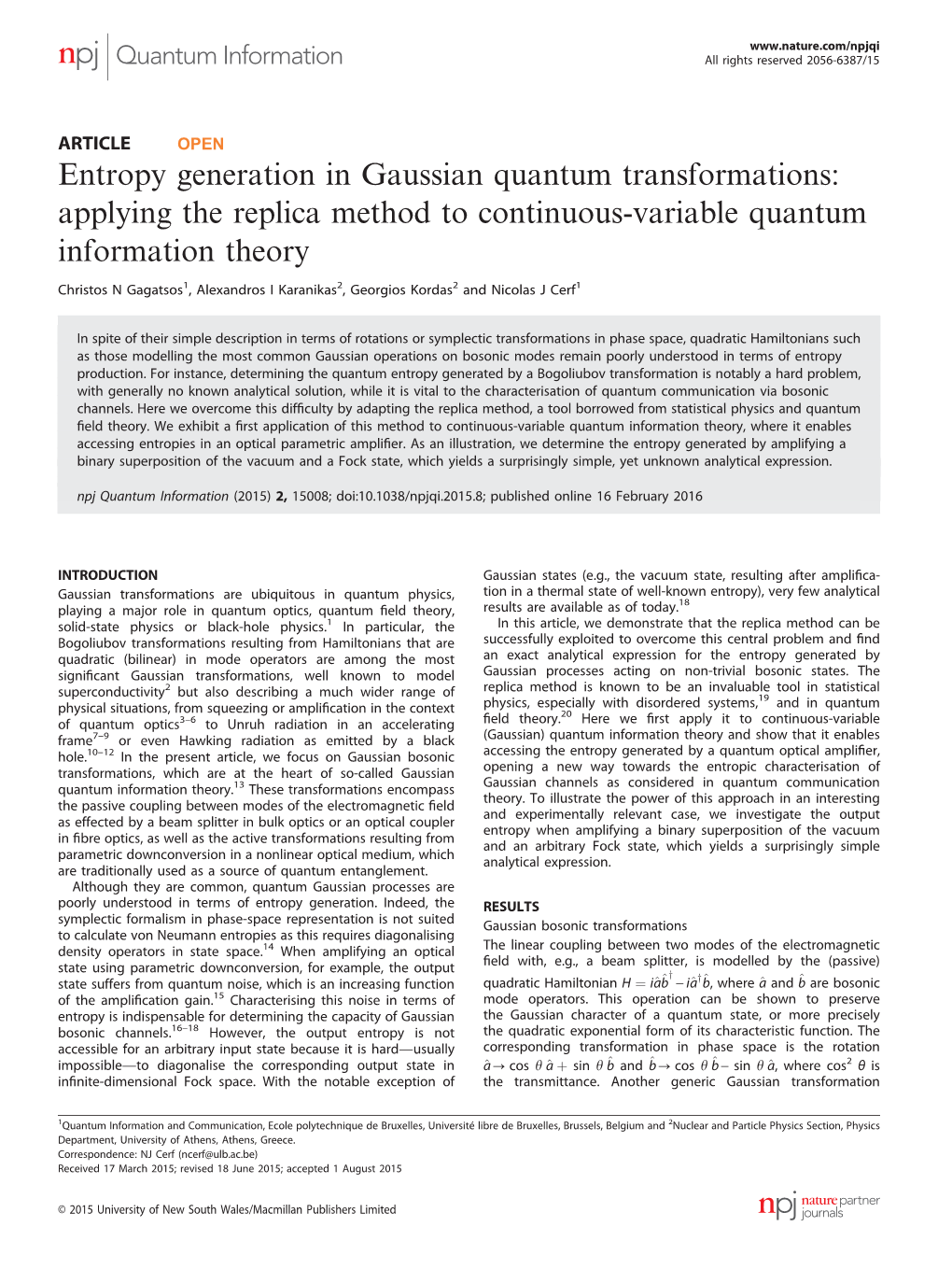 Entropy Generation in Gaussian Quantum Transformations: Applying the Replica Method to Continuous-Variable Quantum Information Theory