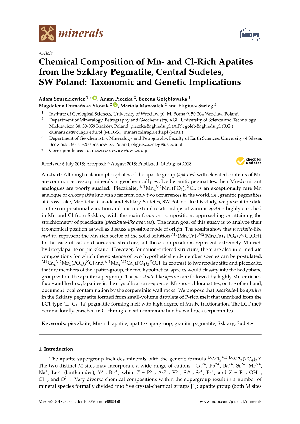 Chemical Composition of Mn-And Cl-Rich Apatites from the Szklary