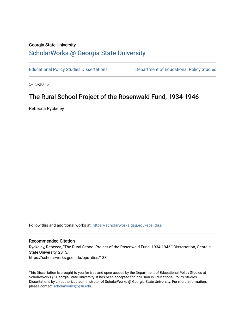 The Rural School Project of the Rosenwald Fund, 1934-1946