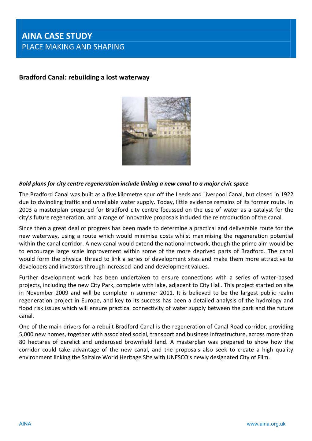 Bradford Canal: Rebuilding a Lost Waterway