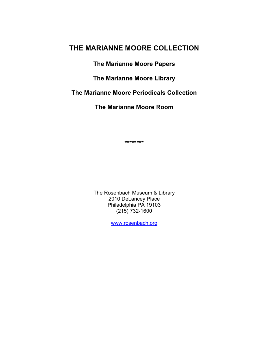 The Marianne Moore Collection