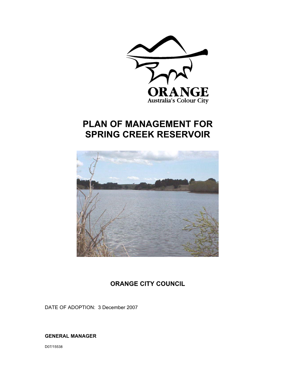 Plan of Management for Spring Creek Reservoir