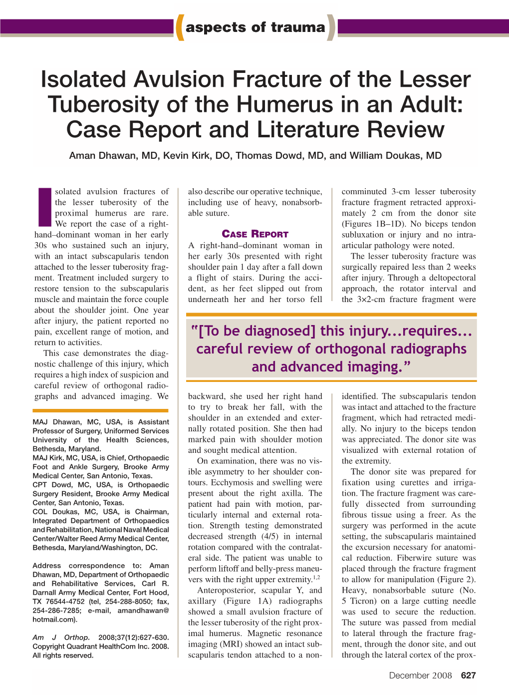 Isolated Avulsion Fracture of the Lesser Tuberosity of The