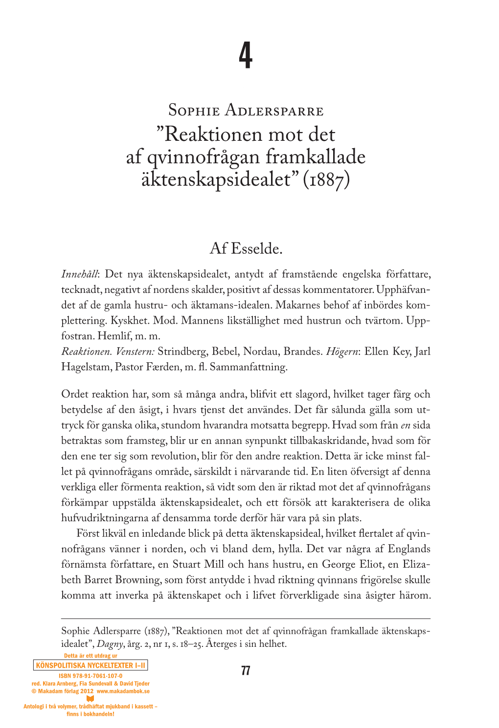 Reaktionen Mot Det Af Qvinnofrågan Framkallade Äktenskapsidealet” (1887)