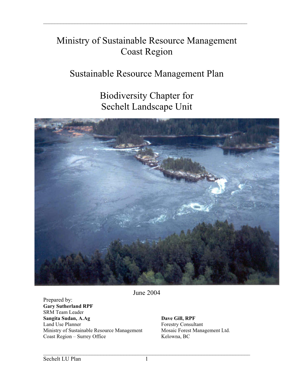 Biodiversity Chapter for Sechelt Landscape Unit Sustainable