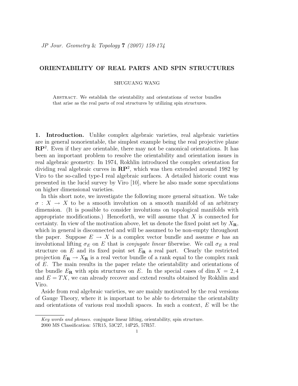 Orientability of Real Parts and Spin Structures