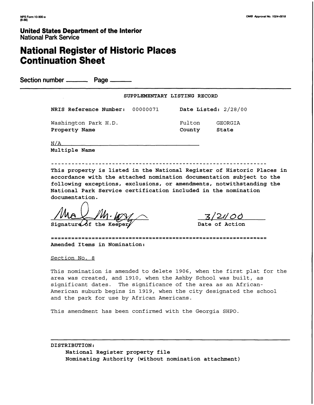 National Register of Historic Places Continuation Sheet