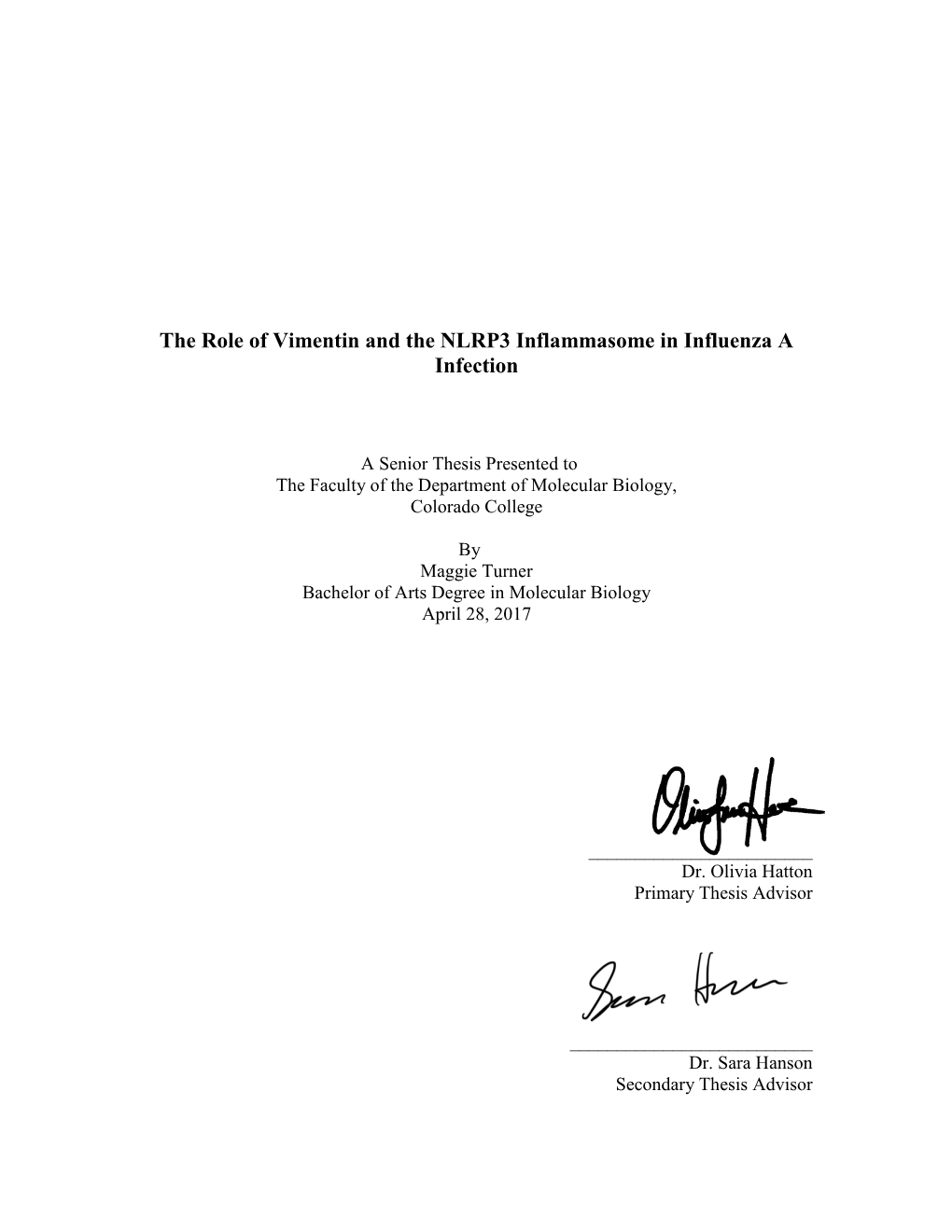 The Role of Vimentin and the NLRP3 Inflammasome in Influenza a Infection