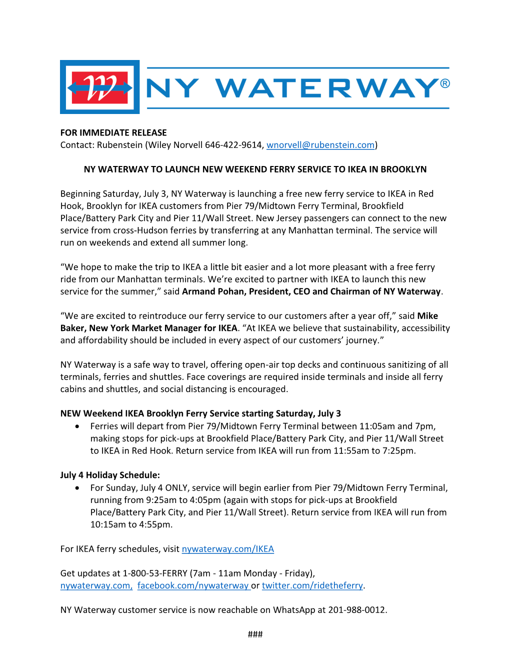 NY Waterway & IKEA Launching New Weekend Ferry Service to IKEA Brooklyn On