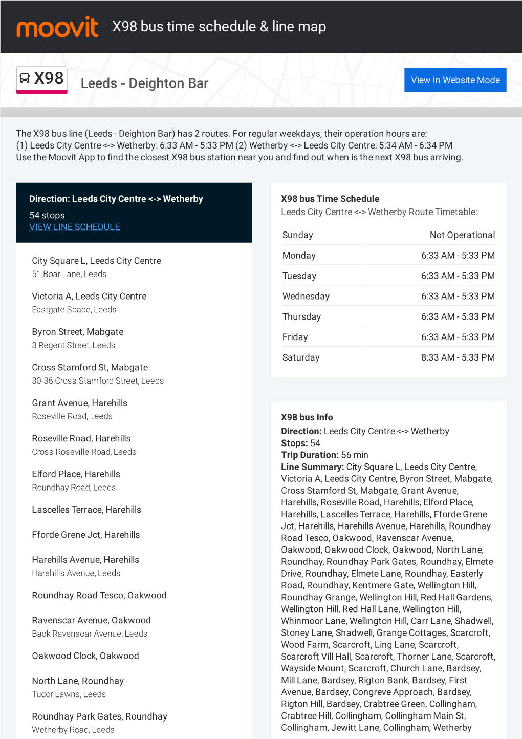 X98 Bus Time Schedule & Line Route