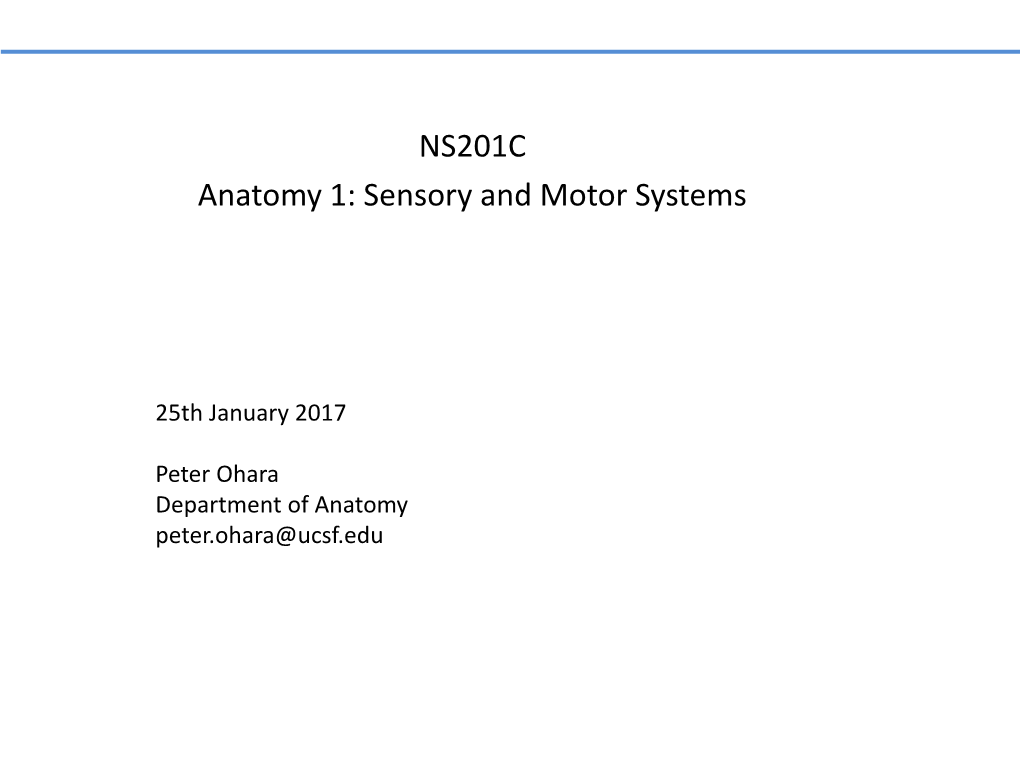 NS201C Anatomy 1: Sensory and Motor Systems