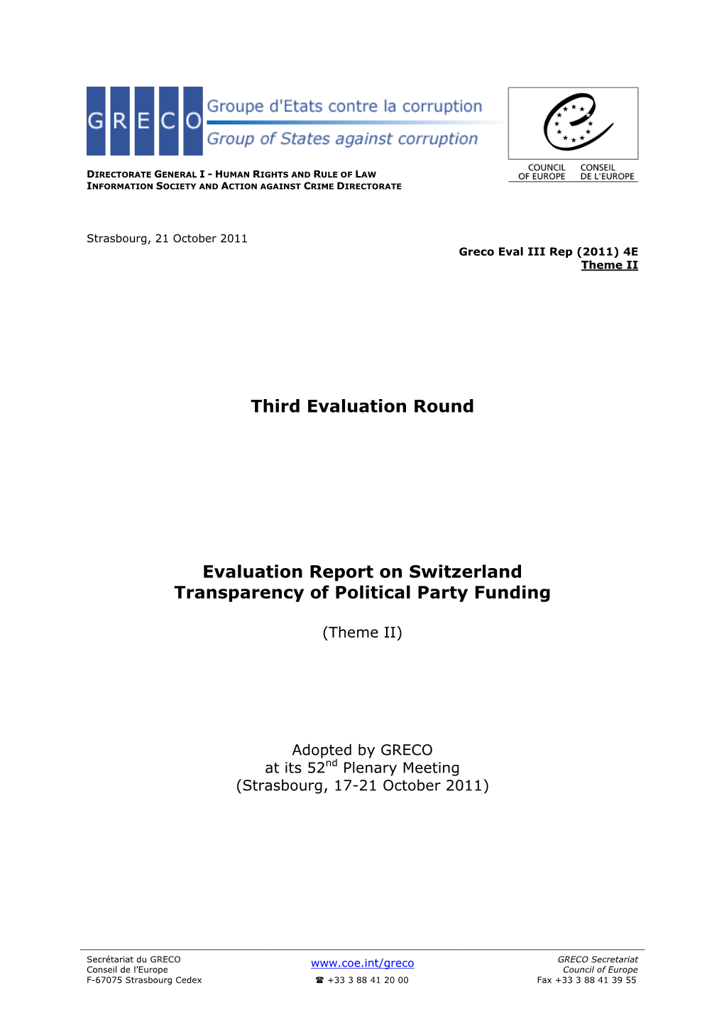(Transparency of Political Party Funding), Adopted by GRECO At