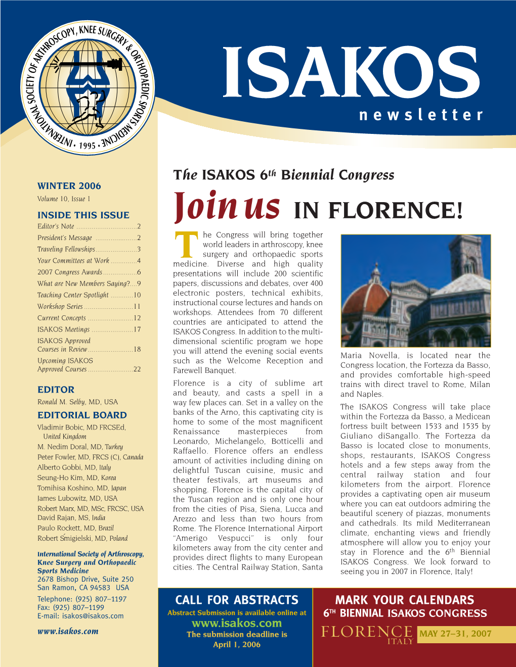 Joinus in FLORENCE! Editor’S Note